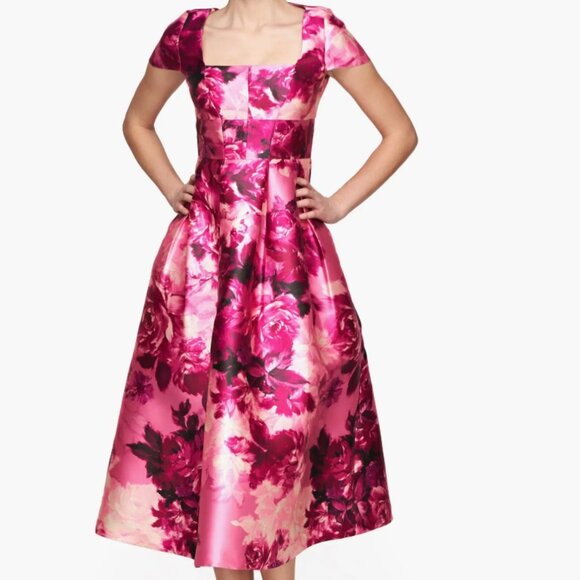 Kay Unger Tierney Floral Tea-Length Dress - Picture 2 of 11